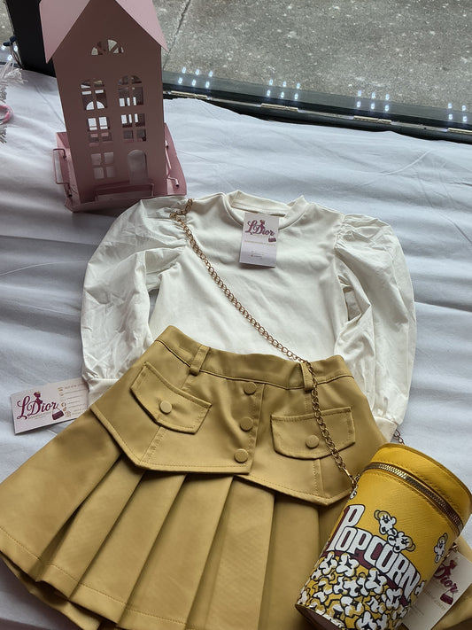 Yellow Pleated Skirt Set