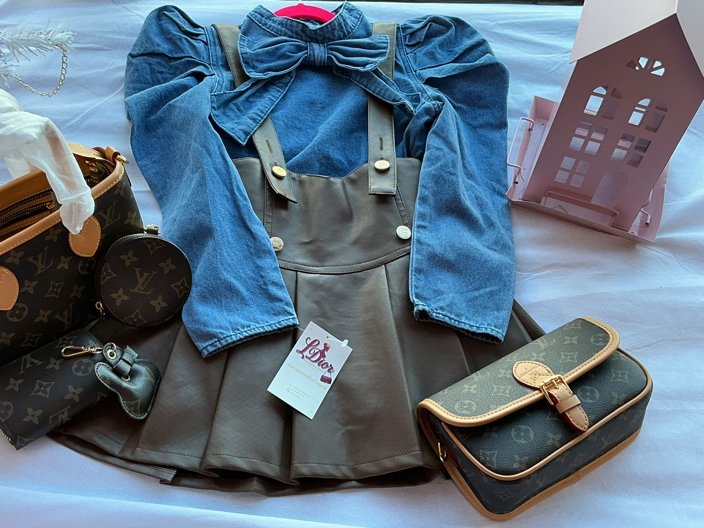 Princess Overall Denim Bow Skirt set